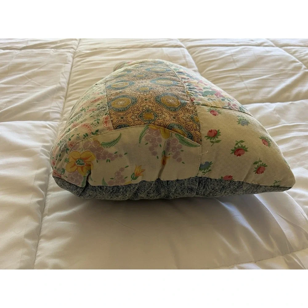 Vintage Quilt Cutter Cat Stuffed Animal Pillow Quilted Scrap Fabrics Cottagecore - Picture 10 of 16